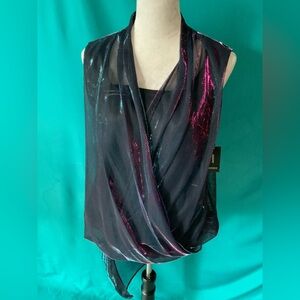 Alfani Women’s ‘Gemstone’ Sleeveless Sheer Black, Teal, and Pink Vest Blouse NWT